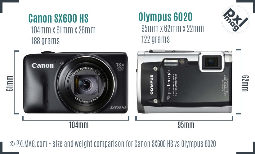 Canon SX600 HS vs Olympus 6020 size comparison
