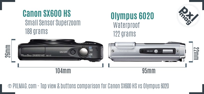 Canon SX600 HS vs Olympus 6020 top view buttons comparison
