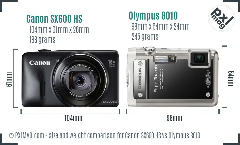 Canon SX600 HS vs Olympus 8010 size comparison