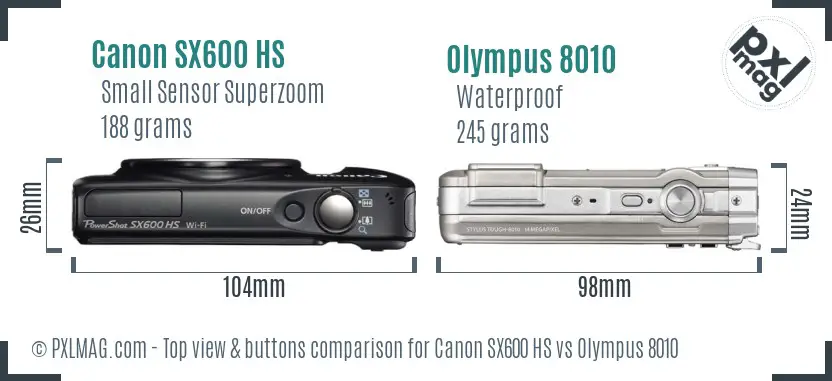 Canon SX600 HS vs Olympus 8010 top view buttons comparison