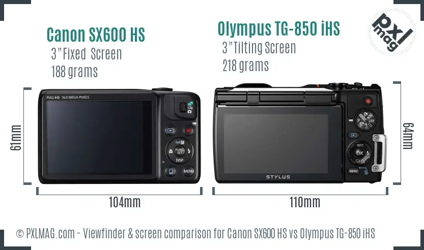 Canon SX600 HS vs Olympus TG-850 iHS Screen and Viewfinder comparison