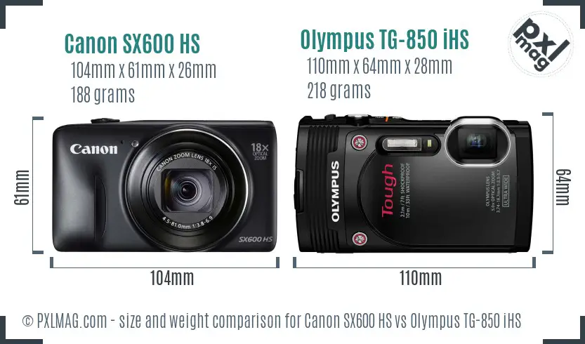 Canon SX600 HS vs Olympus TG-850 iHS size comparison