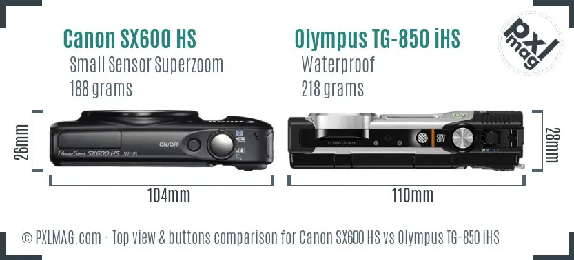 Canon SX600 HS vs Olympus TG-850 iHS top view buttons comparison