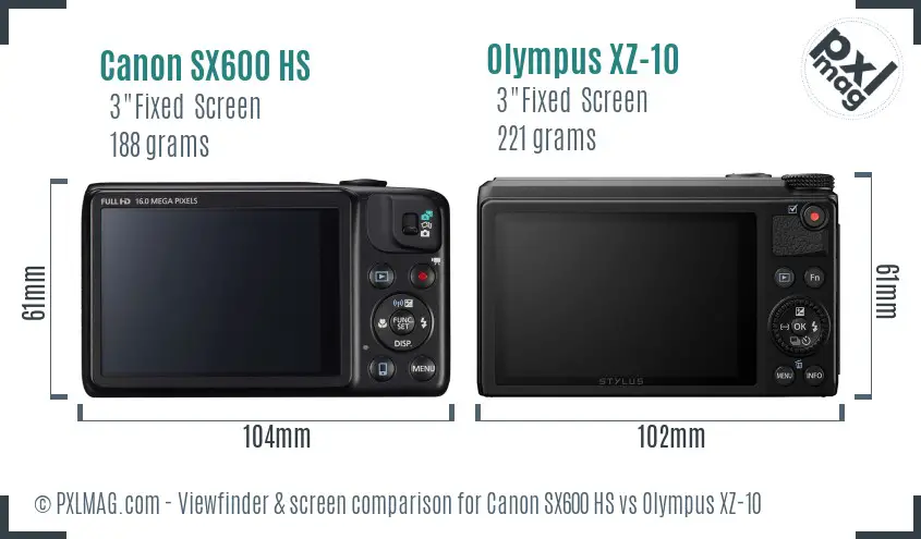 Canon SX600 HS vs Olympus XZ-10 Screen and Viewfinder comparison