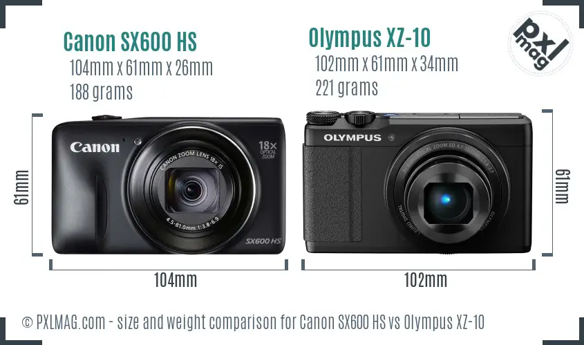 Canon SX600 HS vs Olympus XZ-10 size comparison