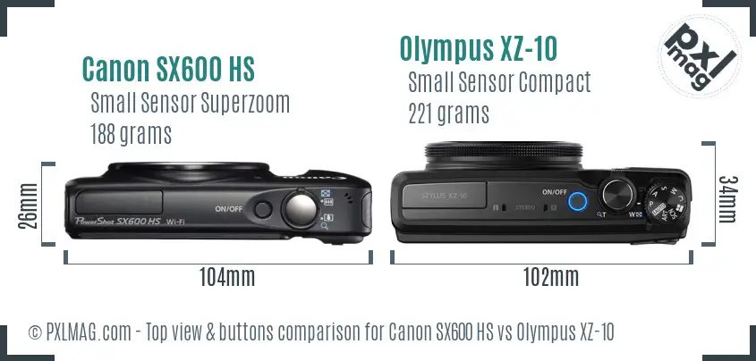 Canon SX600 HS vs Olympus XZ-10 top view buttons comparison