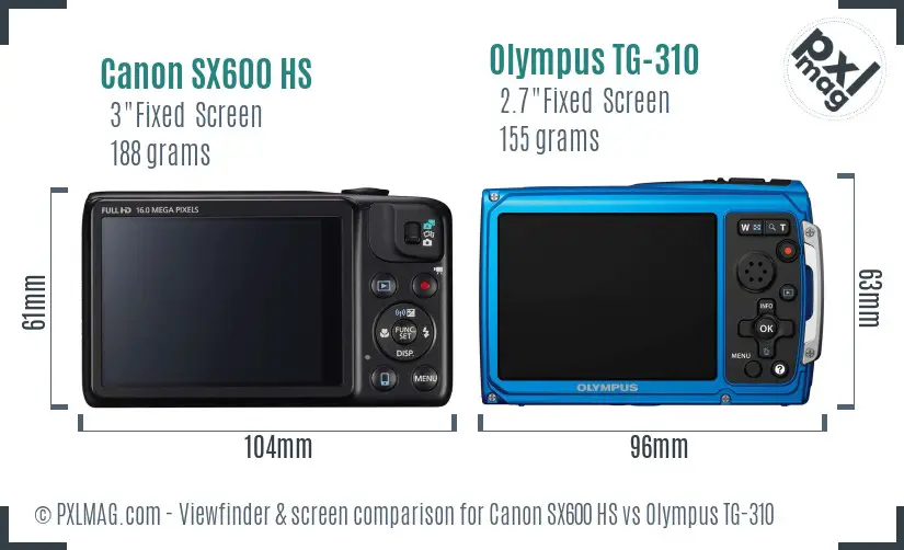 Canon SX600 HS vs Olympus TG-310 Screen and Viewfinder comparison Canon SX600 HS vs Olympus TG-310 Screen and Viewfinder comparison