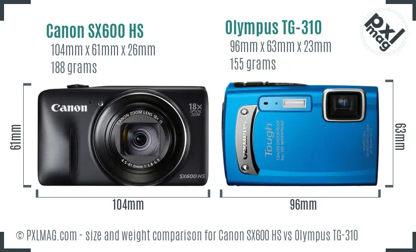 Canon SX600 HS vs Olympus TG-310 size comparison Canon SX600 HS vs Olympus TG-310 size comparison