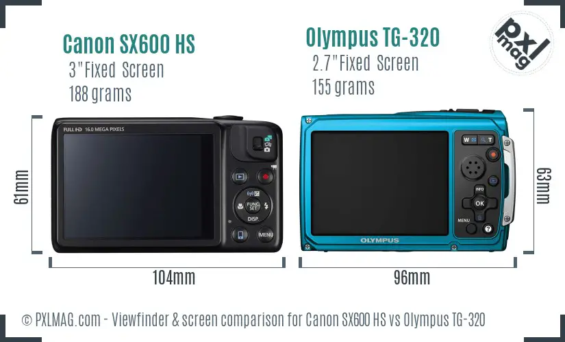 Canon SX600 HS vs Olympus TG-320 Screen and Viewfinder comparison