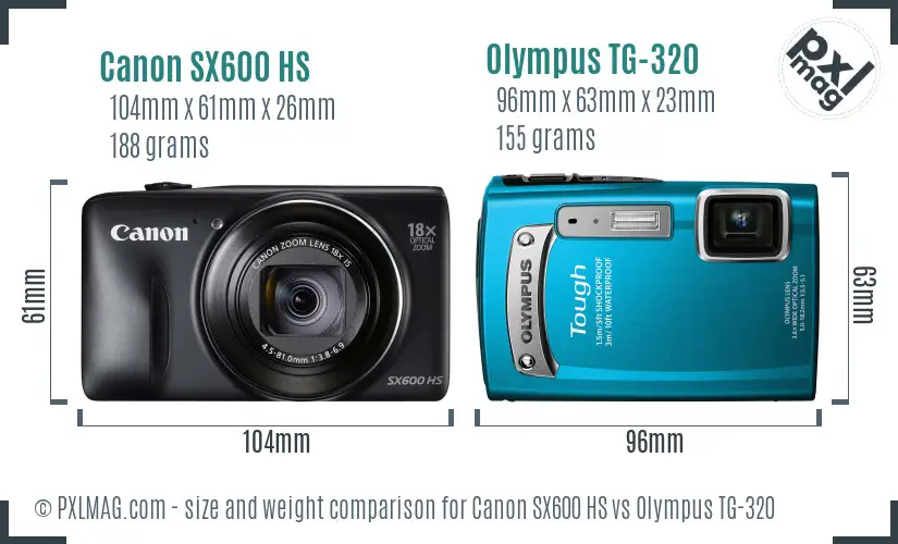 Canon SX600 HS vs Olympus TG-320 size comparison