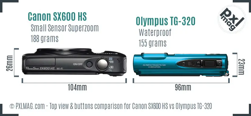 Canon SX600 HS vs Olympus TG-320 top view buttons comparison