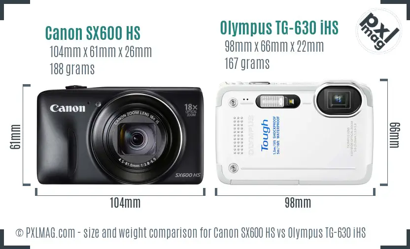 Canon SX600 HS vs Olympus TG-630 iHS size comparison Canon SX600 HS vs Olympus TG-630 iHS size comparison