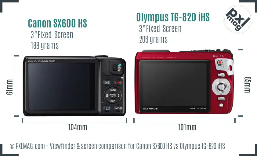 Canon SX600 HS vs Olympus TG-820 iHS Screen and Viewfinder comparison