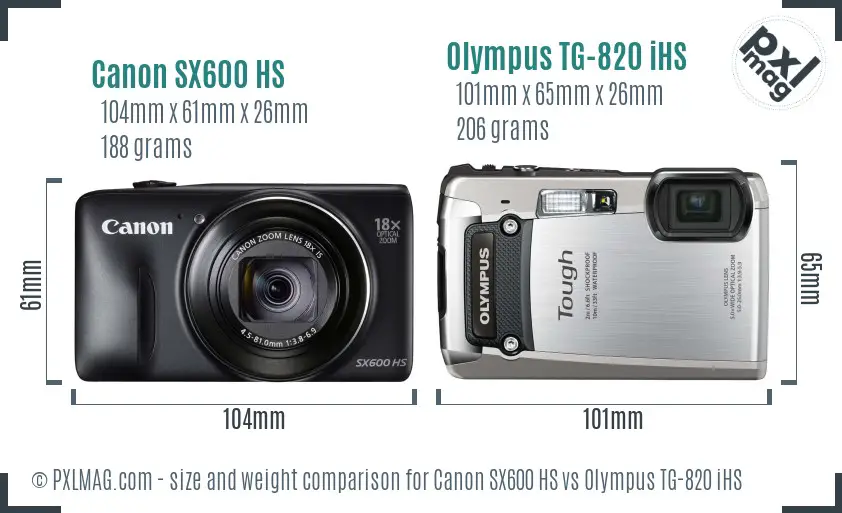 Canon SX600 HS vs Olympus TG-820 iHS size comparison Canon SX600 HS vs Olympus TG-820 iHS size comparison