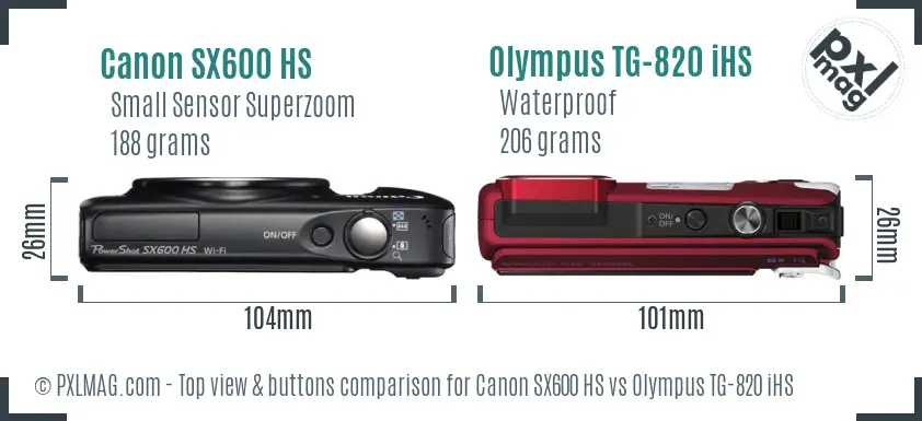 Canon SX600 HS vs Olympus TG-820 iHS top view buttons comparison