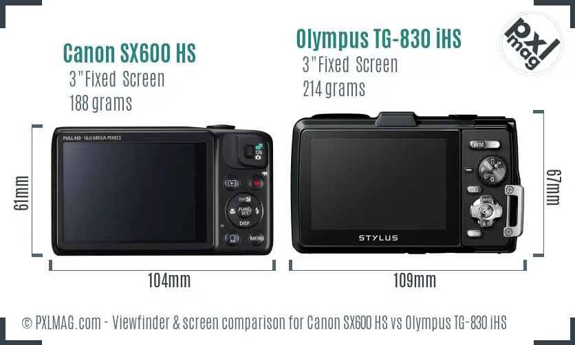 Canon SX600 HS vs Olympus TG-830 iHS Screen and Viewfinder comparison
