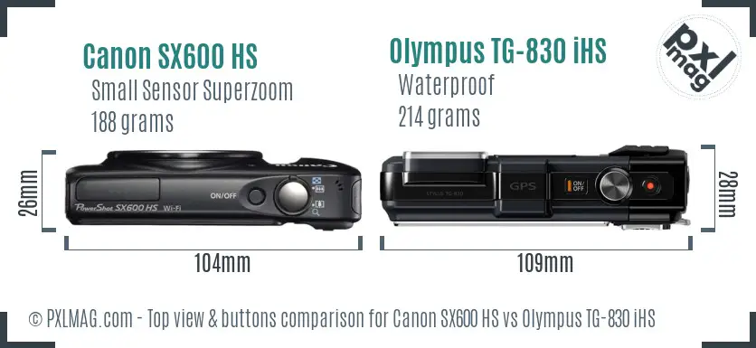 Canon SX600 HS vs Olympus TG-830 iHS top view buttons comparison
