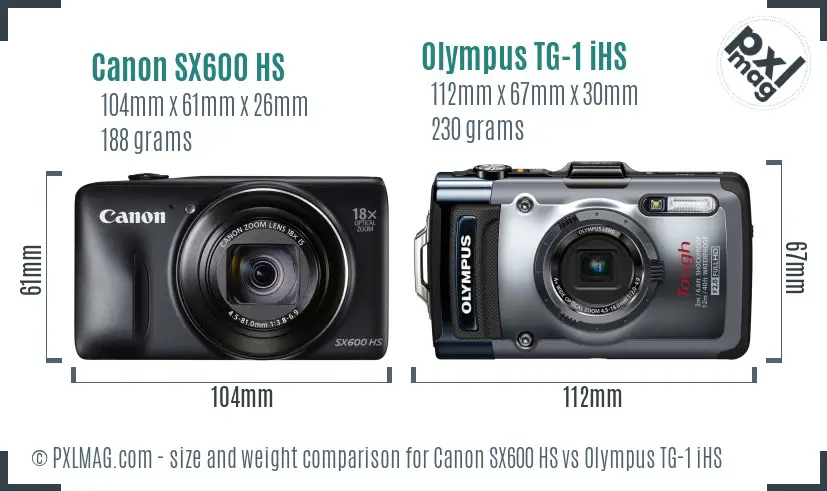 Canon SX600 HS vs Olympus TG-1 iHS size comparison