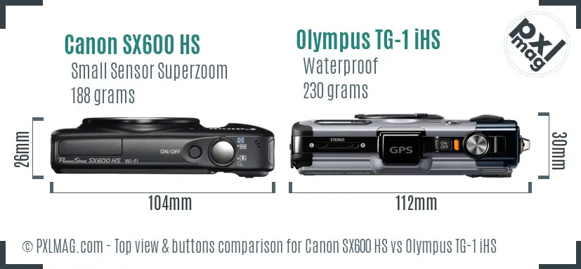 Canon SX600 HS vs Olympus TG-1 iHS top view buttons comparison