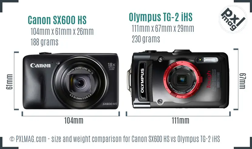 Canon SX600 HS vs Olympus TG-2 iHS size comparison