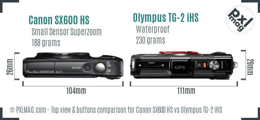 Canon SX600 HS vs Olympus TG-2 iHS top view buttons comparison