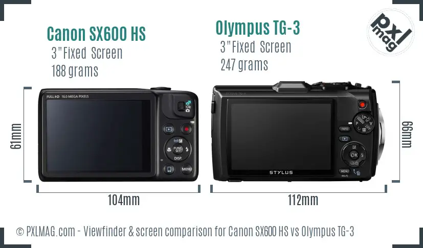 Canon SX600 HS vs Olympus TG-3 Screen and Viewfinder comparison