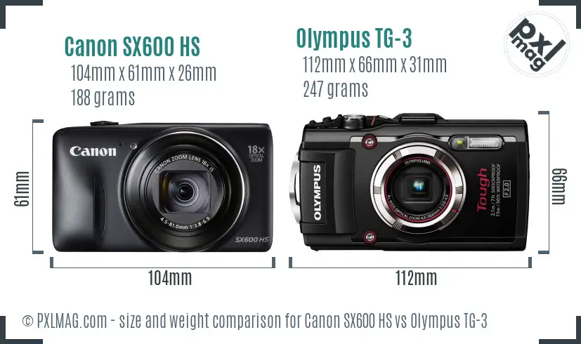 Canon SX600 HS vs Olympus TG-3 size comparison