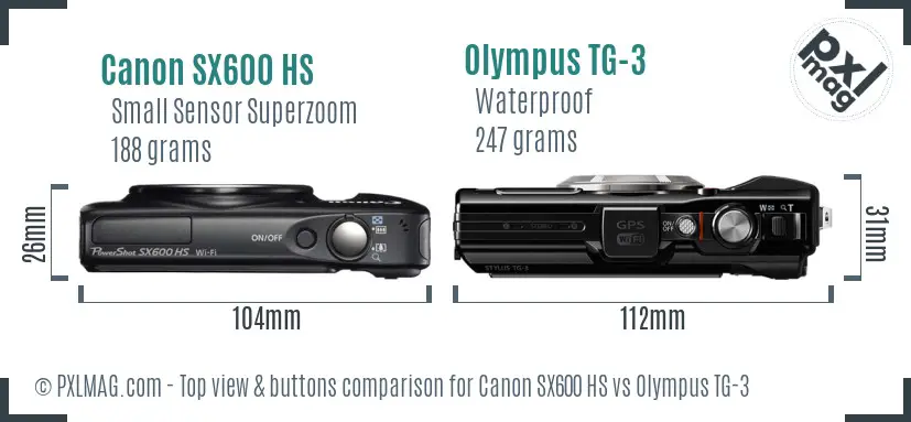 Canon SX600 HS vs Olympus TG-3 top view buttons comparison