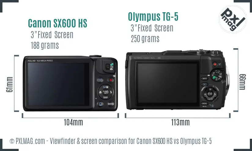 Canon SX600 HS vs Olympus TG-5 Screen and Viewfinder comparison