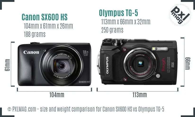 Canon SX600 HS vs Olympus TG-5 size comparison