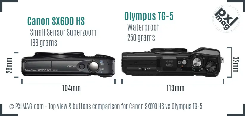 Canon SX600 HS vs Olympus TG-5 top view buttons comparison