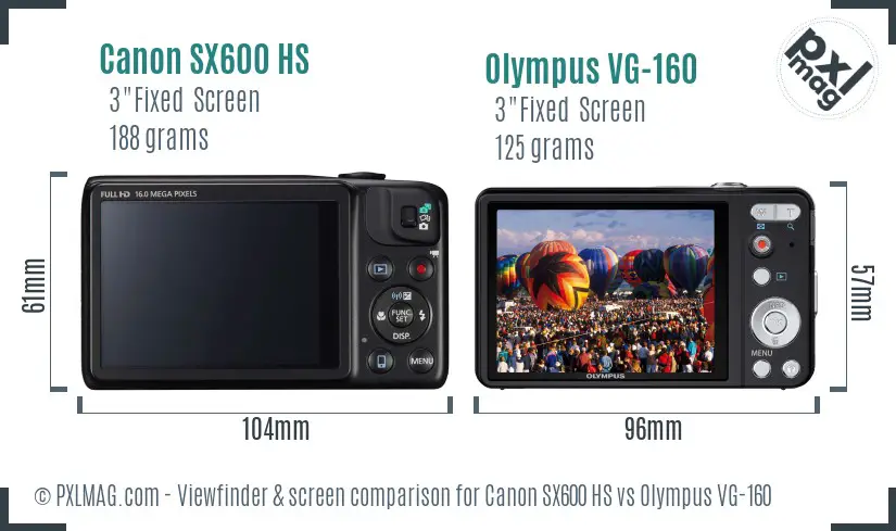 Canon SX600 HS vs Olympus VG-160 Screen and Viewfinder comparison