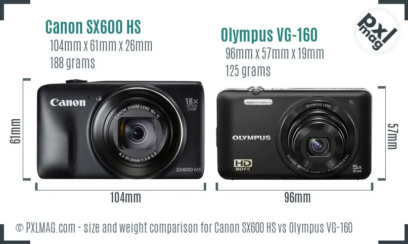 Canon SX600 HS vs Olympus VG-160 size comparison
