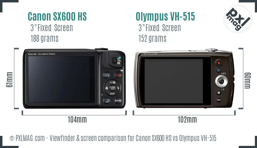 Canon SX600 HS vs Olympus VH-515 Screen and Viewfinder comparison Canon SX600 HS vs Olympus VH-515 Screen and Viewfinder comparison