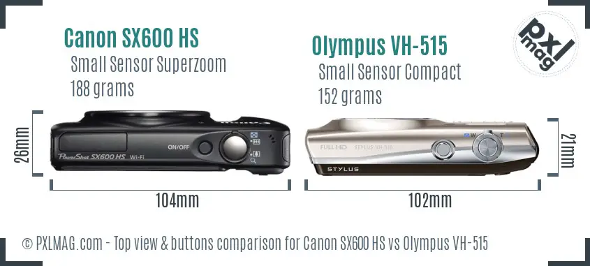 Canon SX600 HS vs Olympus VH-515 top view buttons comparison Canon SX600 HS vs Olympus VH-515 top view buttons comparison