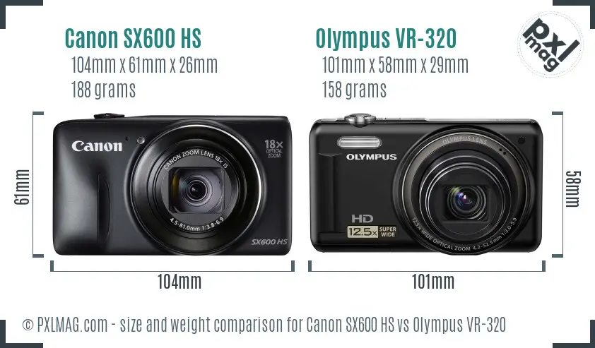 Canon SX600 HS vs Olympus VR-320 size comparison