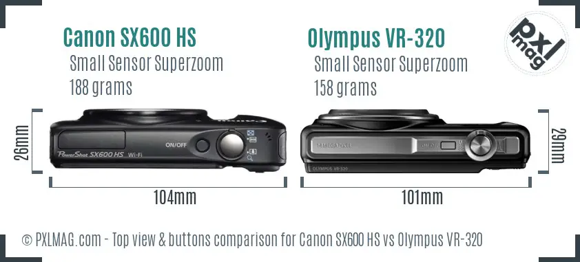 Canon SX600 HS vs Olympus VR-320 top view buttons comparison