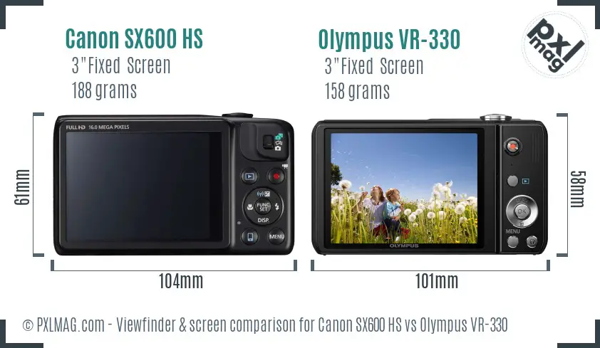 Canon SX600 HS vs Olympus VR-330 Screen and Viewfinder comparison