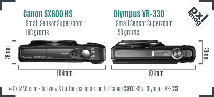 Canon SX600 HS vs Olympus VR-330 top view buttons comparison