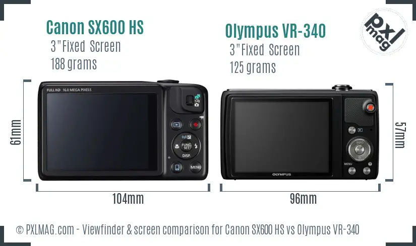 Canon SX600 HS vs Olympus VR-340 Screen and Viewfinder comparison