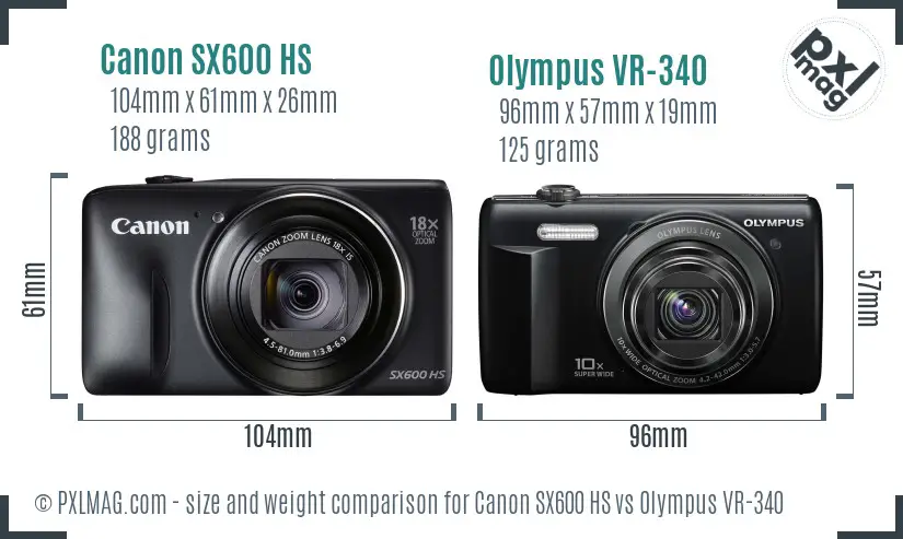 Canon SX600 HS vs Olympus VR-340 size comparison