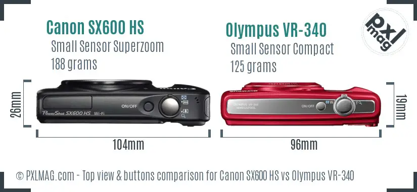 Canon SX600 HS vs Olympus VR-340 top view buttons comparison