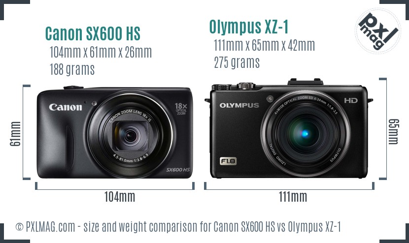 Canon SX600 HS vs Olympus XZ-1 size comparison Canon SX600 HS vs Olympus XZ-1 size comparison