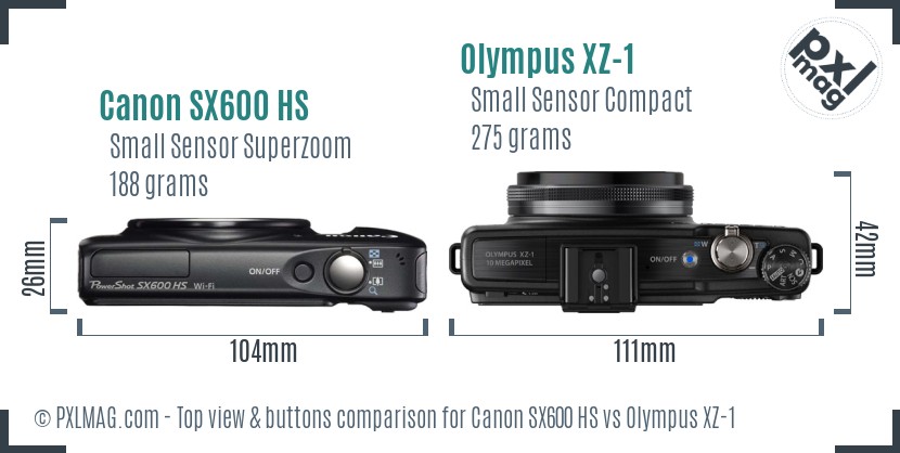 Canon SX600 HS vs Olympus XZ-1 top view buttons comparison