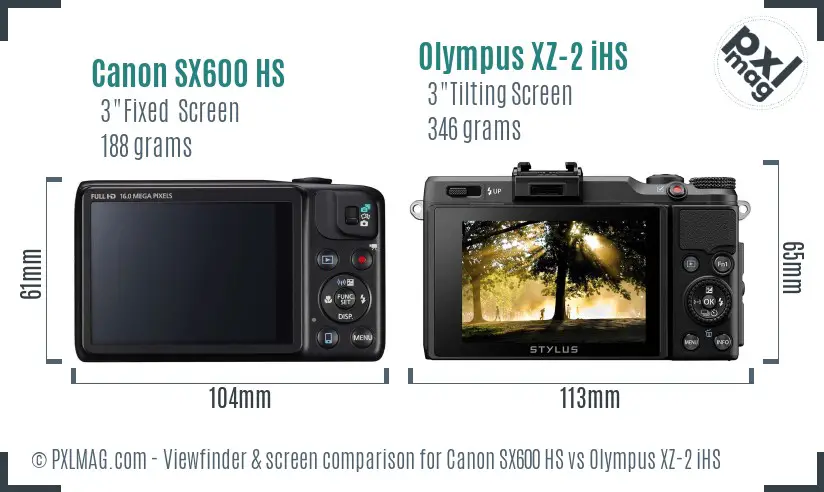 Canon SX600 HS vs Olympus XZ-2 iHS Screen and Viewfinder comparison