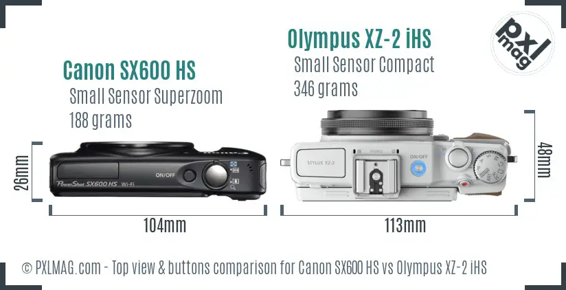 Canon SX600 HS vs Olympus XZ-2 iHS top view buttons comparison