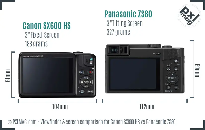 Canon SX600 HS vs Panasonic ZS80 Screen and Viewfinder comparison