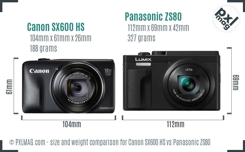 Canon SX600 HS vs Panasonic ZS80 size comparison