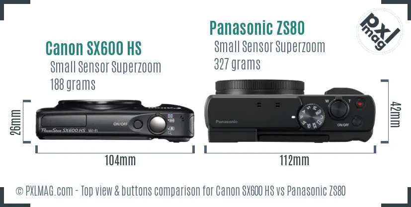 Canon SX600 HS vs Panasonic ZS80 top view buttons comparison