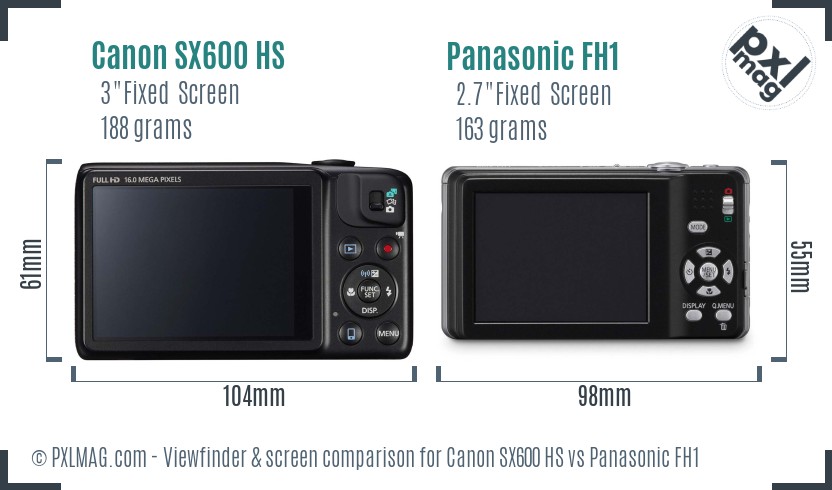Canon SX600 HS vs Panasonic FH1 Screen and Viewfinder comparison